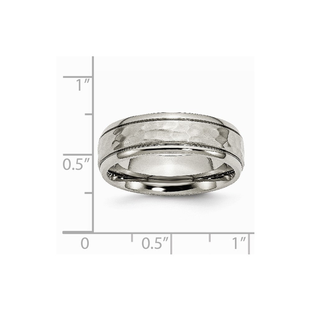 Chisel Titanium 7mm Grooved Edge Hammered And Polished Wedding Band