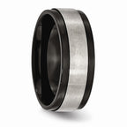 Chisel Titanium Beveled Edge 8mm Black Ip-plated Satin And Polished Wedding Band