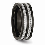 Chisel Titanium 8mm Black Ip-plated With Carbon Fiber Inlay Polished Wedding Band