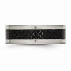 Chisel Titanium 8mm Polished With Black Carbon Fiber Inlay Wedding Band