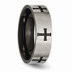 Chisel Titanium 7mm Cross Black Ip-plated Brushed and Polished Wedding Band