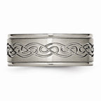 Chisel Titanium 9mm Scroll Design Brushed And Polished Wedding Band