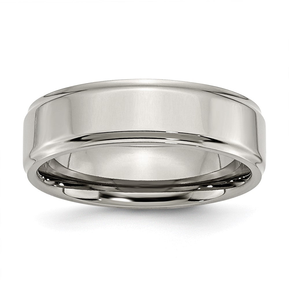 Chisel Titanium Ridged Edge 7mm Polished Wedding Band