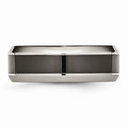 Chisel Titanium Base W/polished Black Ceramic Center Beveled 7.5mm Wedding Band