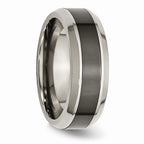 Chisel Titanium Base W/polished Black Ceramic Center Beveled 7.5mm Wedding Band
