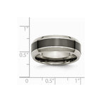 Chisel Titanium Base W/polished Black Ceramic Center Beveled 7.5mm Wedding Band