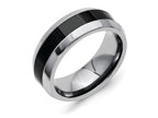 Chisel Titanium Base W/polished Black Ceramic Center Beveled 7.5mm Wedding Band