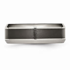 Chisel Titanium Base W/polished Black Ceramic Center Beveled 8mm Wedding Band