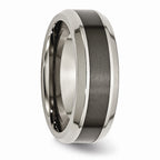 Chisel Titanium Base W/polished Black Ceramic Center Beveled 8mm Wedding Band
