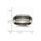 Chisel Titanium Base W/polished Black Ceramic Center Beveled 8mm Wedding Band