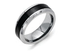 Chisel Titanium Base W/polished Black Ceramic Center Beveled 8mm Wedding Band
