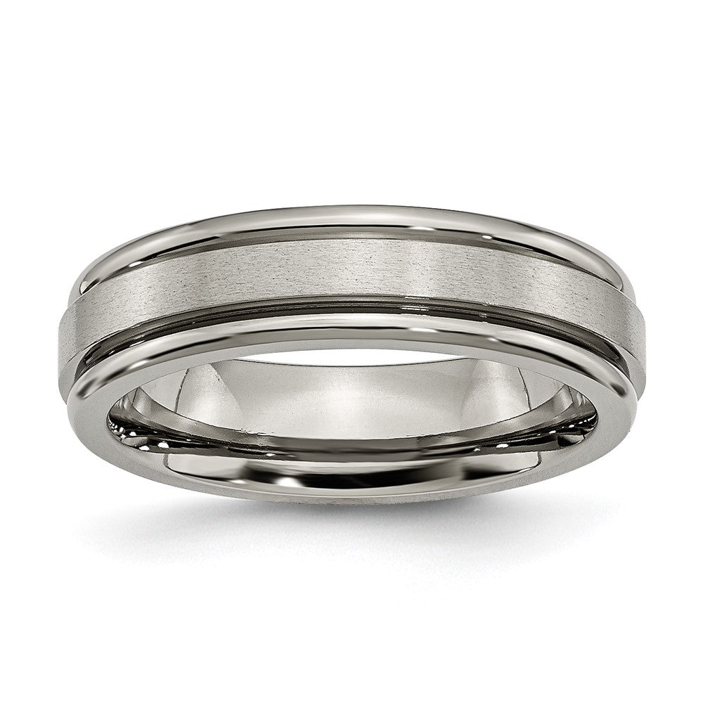 Chisel Titanium Grooved Edge 6mm Satin And Polished Wedding Band