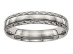Chisel Titanium Polished Grooved Criss Cross Design Ring