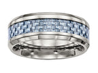 Chisel Titanium Polished Blue Carbon Fiber Inlay Ring