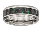 Chisel Titanium Polished Black/green Carbon Fiber Inlay Ring