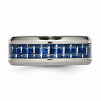 Chisel Titanium Polished Blue/white Carbon Fiber Inlay Ring