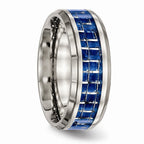 Chisel Titanium Polished Blue/white Carbon Fiber Inlay Ring