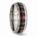 Chisel Titanium Polished Black/red Carbon Fiber Inlay Ring
