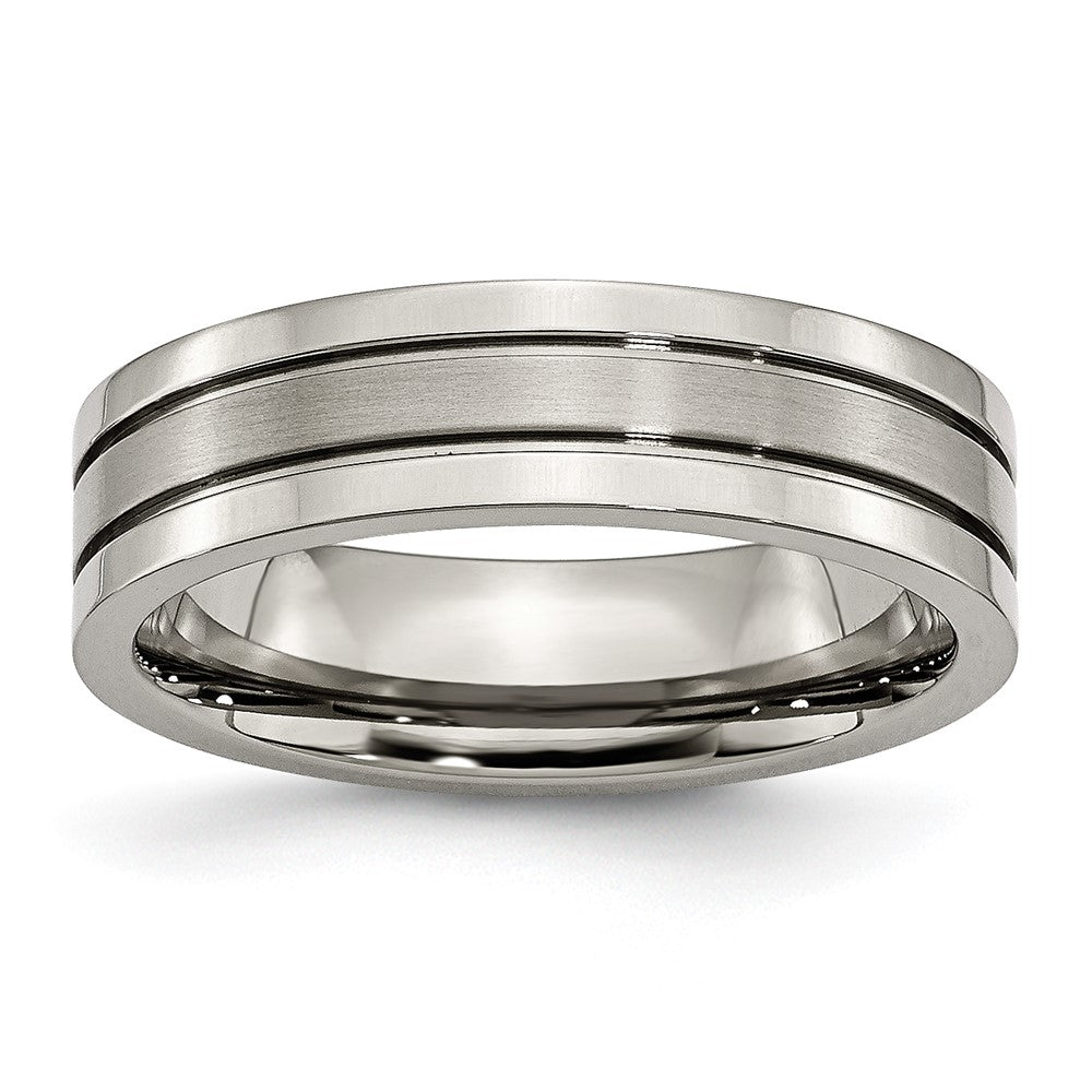 Chisel Titanium Grooved 6mm Brushed And Polished Wedding Band