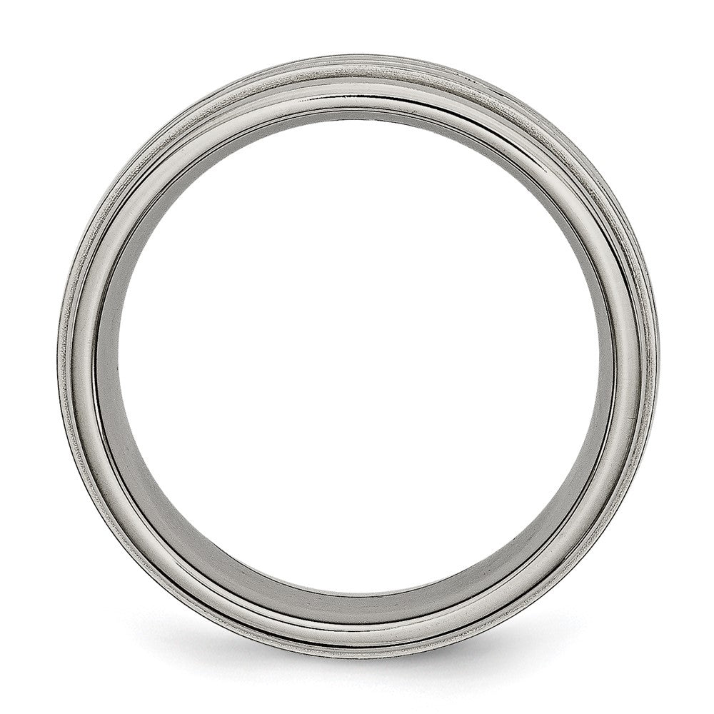 Chisel Titanium Polished Criss-cross Design Brushed Center Ridged Edge Wedding Band