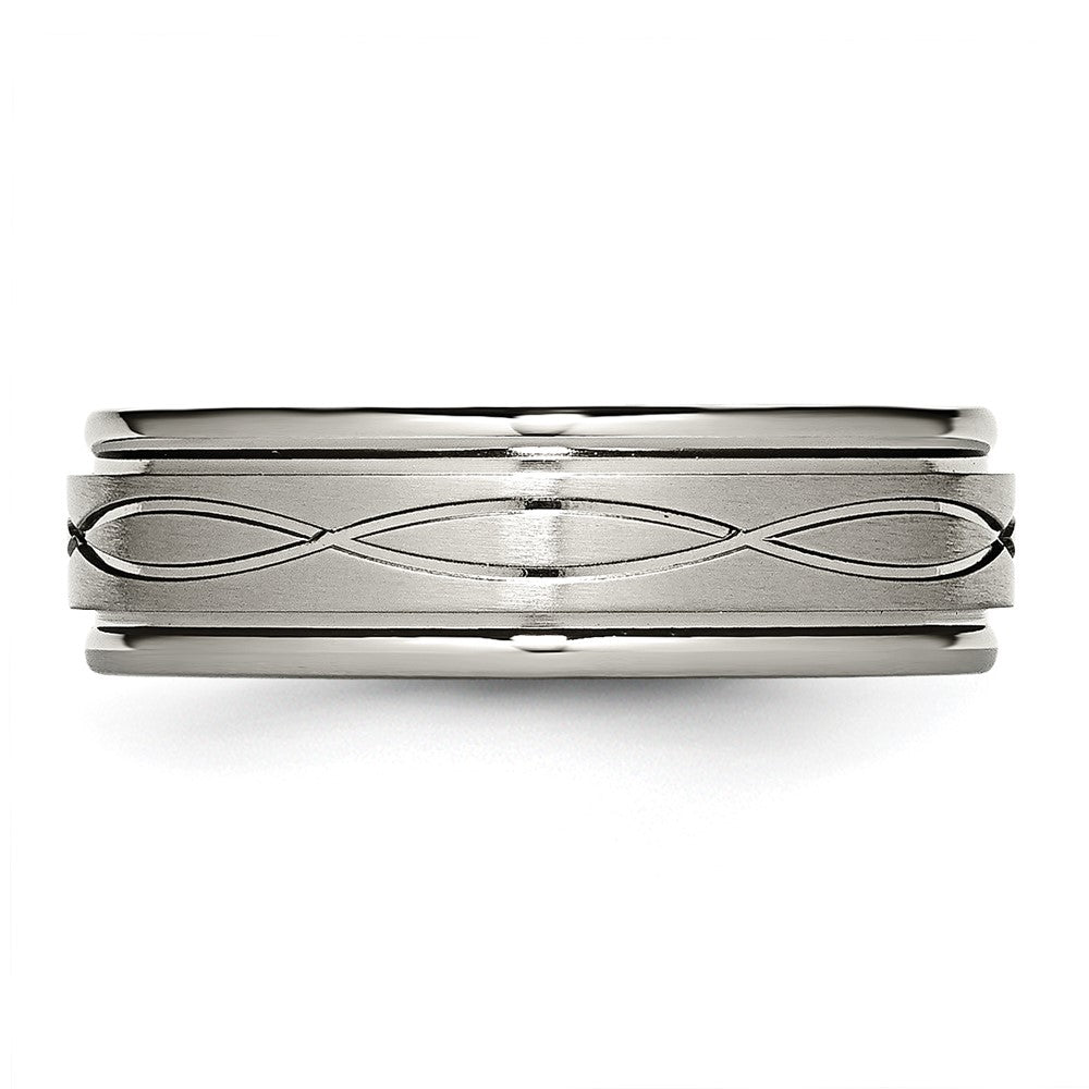 Chisel Titanium Polished Criss-cross Design Brushed Center Ridged Edge Wedding Band