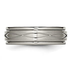 Chisel Titanium Polished Criss-cross Design Brushed Center Ridged Edge Wedding Band
