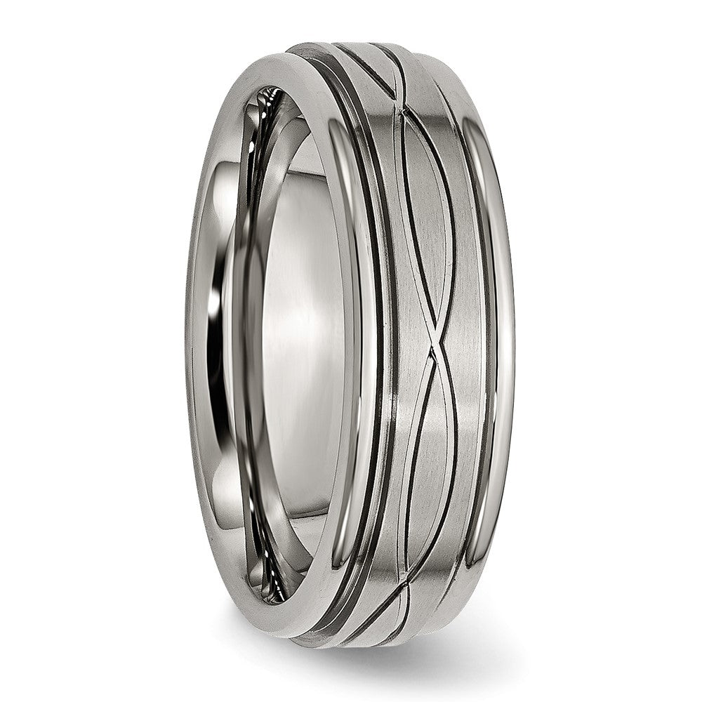 Chisel Titanium Polished Criss-cross Design Brushed Center Ridged Edge Wedding Band