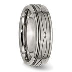 Chisel Titanium Polished Criss-cross Design Brushed Center Ridged Edge Wedding Band