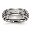 Chisel Titanium Polished Criss-cross Design Brushed Center Ridged Edge Wedding Band
