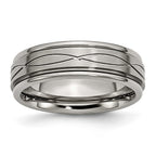 Chisel Titanium Polished Criss-cross Design Brushed Center Ridged Edge Wedding Band