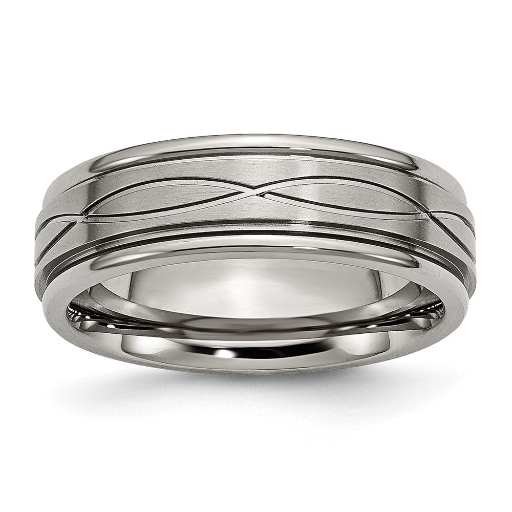 Chisel Titanium Polished Criss-cross Design Brushed Center Ridged Edge Wedding Band