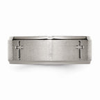 Chisel Titanium Ridged Edge Cross 8mm Brushed And Polished Wedding Band