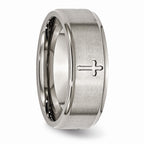 Chisel Titanium Ridged Edge Cross 8mm Brushed And Polished Wedding Band