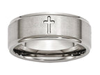 Chisel Titanium Ridged Edge Cross 8mm Brushed And Polished Wedding Band