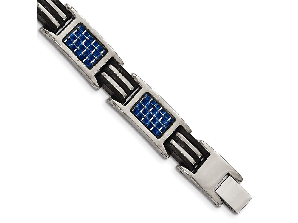 Chisel Titanium Polished W/ Blue Carbon Fiber and Rubber Bracelet