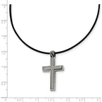 Chisel Titanium with Leather Cord Cross Necklace - 18 inches