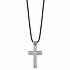 Chisel Titanium with Leather Cord Cross Necklace - 18 inches