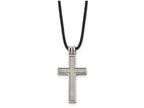 Chisel Titanium with Leather Cord Cross Necklace - 18 inches
