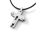 Chisel Titanium with Leather Cord Cross Necklace - 18 inches