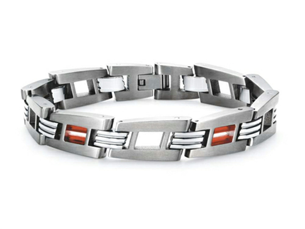 Tonino Lamborghini Corsa Collection Stainless Steel Bracelet with Red and White Crystal Stones