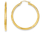 FJC Finejewelers 14k Yellow Gold Satin and Bright-cut 2.5mm Round Hoop Earrings