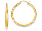FJC Finejewelers 14k Yellow Gold Satin and Bright-cut 2.5mm Round Hoop Earrings