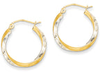 FJC Finejewelers 14k Yellow Gold and Rhodium Bright-cut 2.5mm Twisted Hoop Earrings