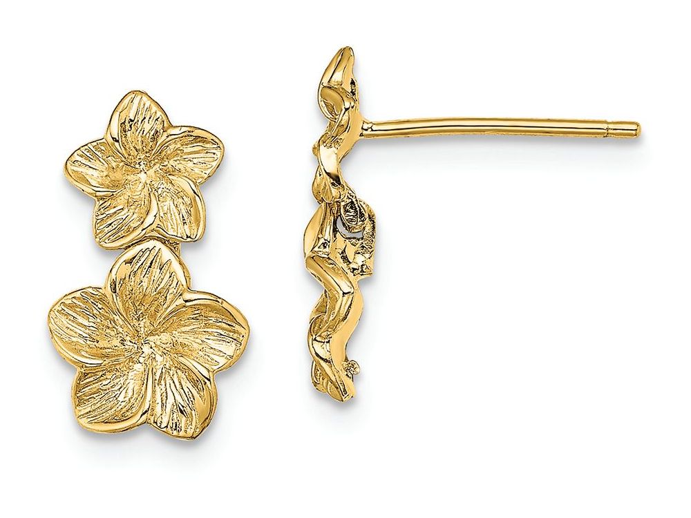 FJC Finejewelers 14k Yellow Gold Double Flower Drop Post Earrings Plumeria