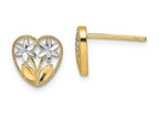FJC Finejewelers 14k Two-tone Gold Heart Bright Cut Double Flower Post Earrings
