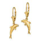 FJC Finejewelers 14k Yellow Gold 3d Mini Dolphin Jumping Leverback Earrings Polish Text
