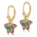 FJC Finejewelers 14k Yellow Gold Butterfly with Blue Stained Glass Wings Leverback Earrings