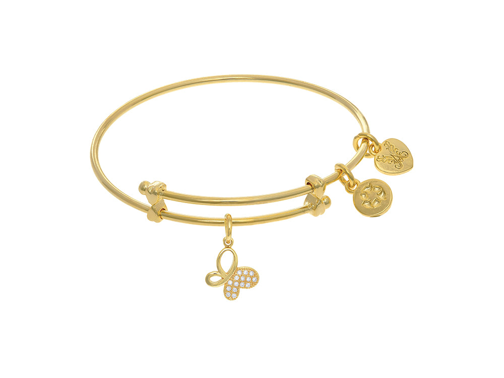 Brass With Yellow Butterfly Charm With CZ On Yello W Angelica Collection Tween Bangle (Small)