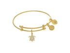 Brass With Yellow Turtle Charm With CZ On Yellow Angelica Tween Bangle (Small)