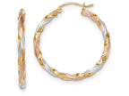 FJC Finejewelers 14k Yellow Gold Tri-color Satin Twisted Hoop Earrings